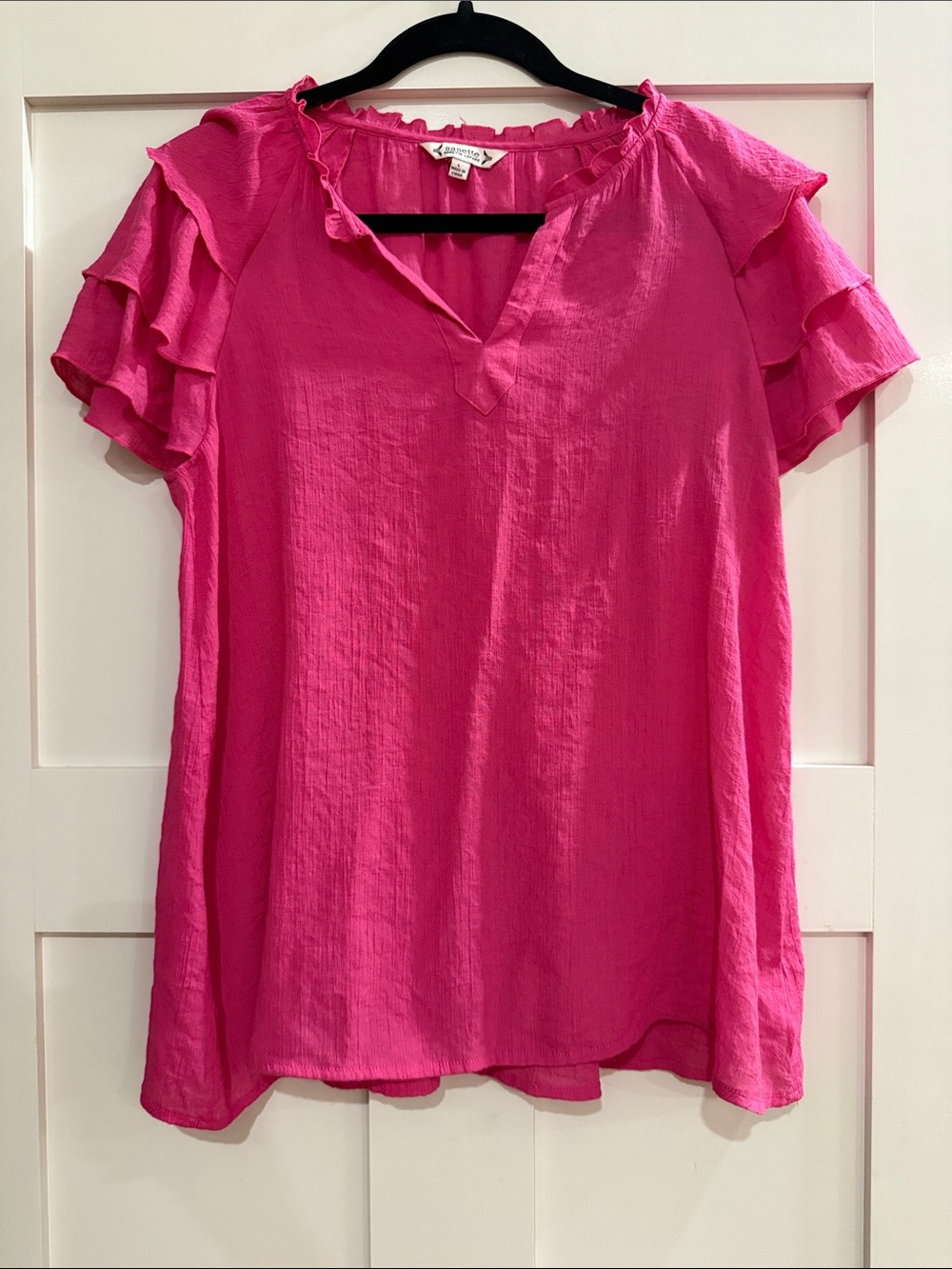 Nanette Lepore Pink Ruffle Sleeve V-Neck Women's Top